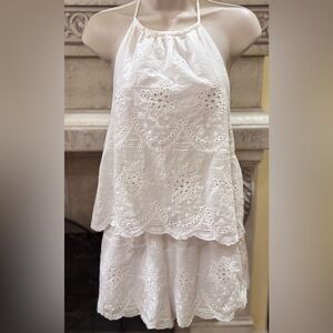 NWT White Eyelet Lace Backless Halter Romper Size Small